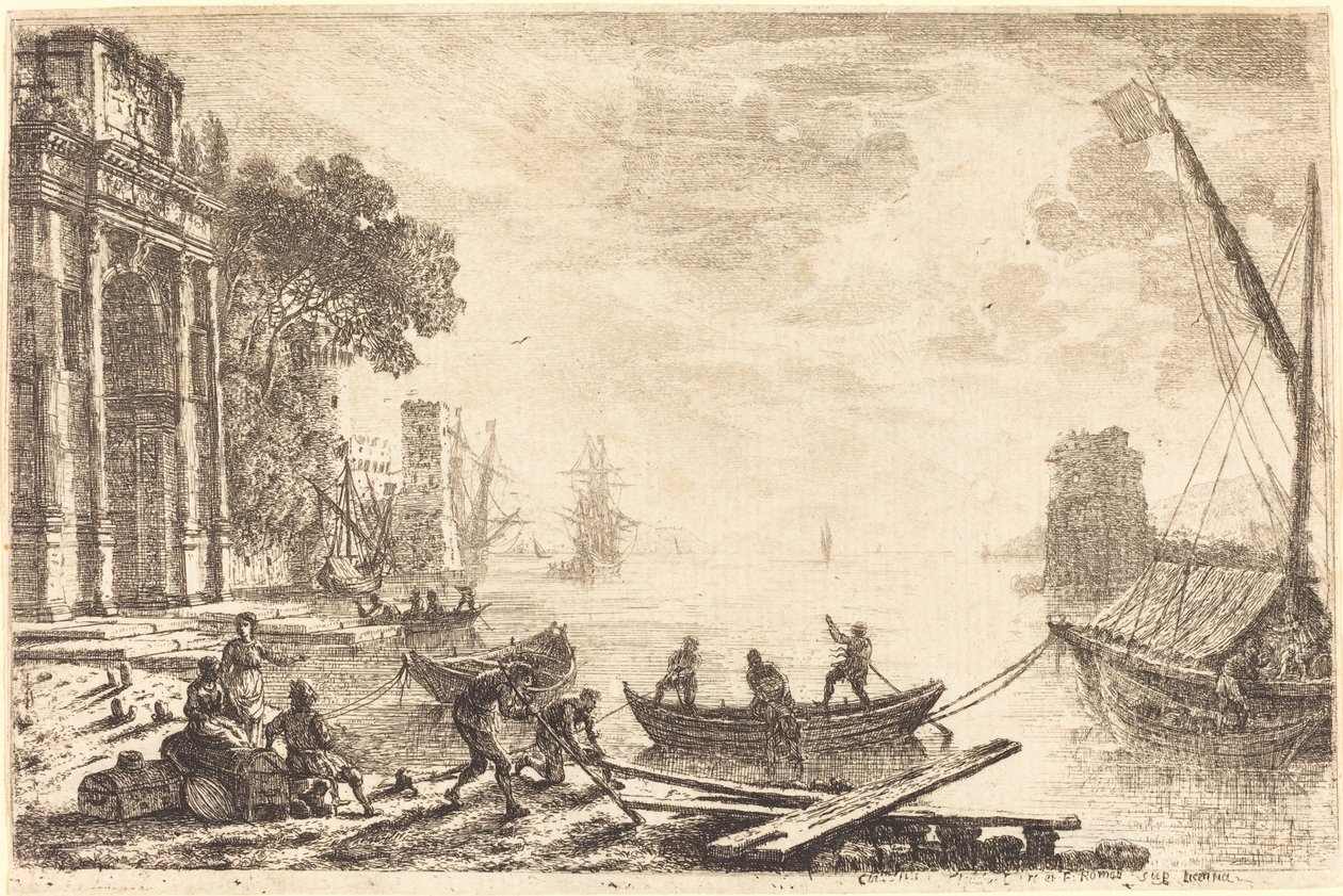 Harbor Scene with Rising Sun by Claude Lorrain