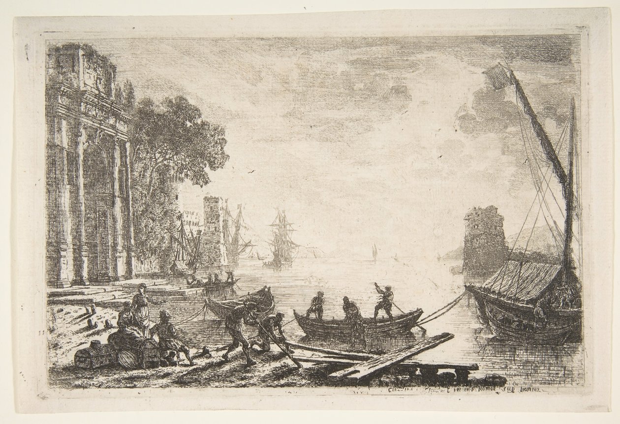 Harbor Scene with Rising Sun by Claude Lorrain