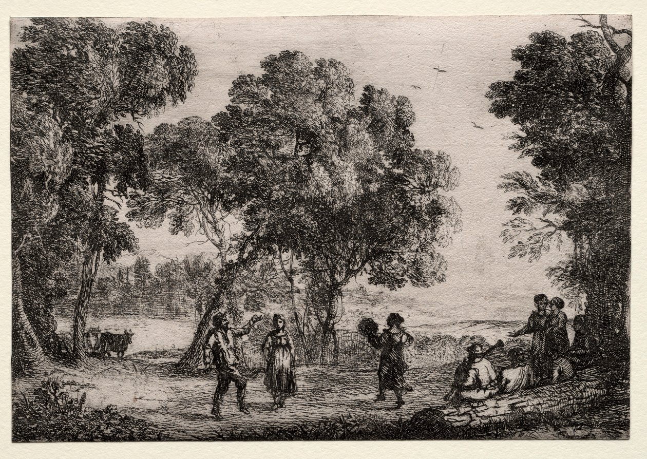 Landscape with a Country Dance, Small Plate, c. 1637 by Claude Lorrain