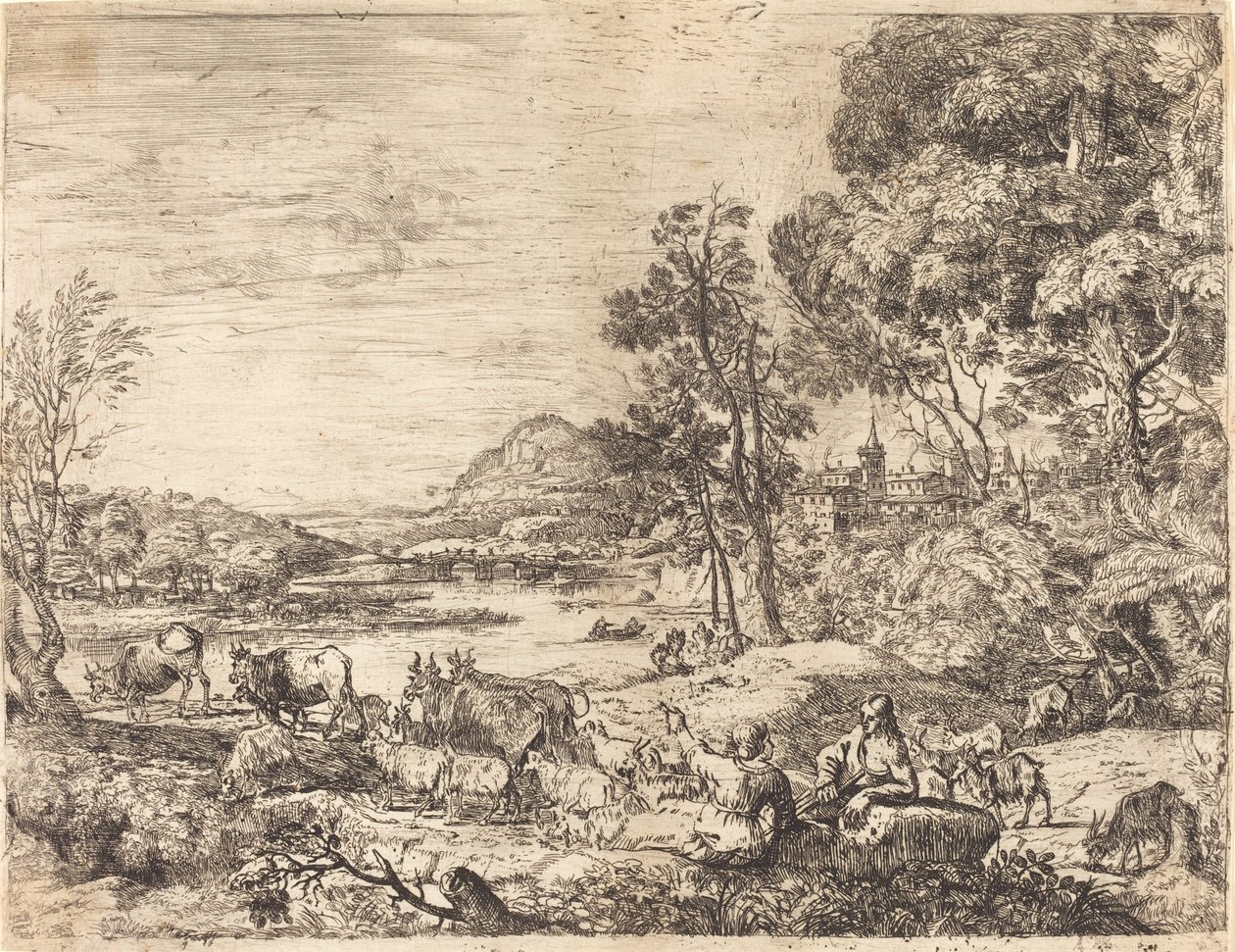 Shepherd and Shepherdess Conversing in a Landscape by Claude Lorrain