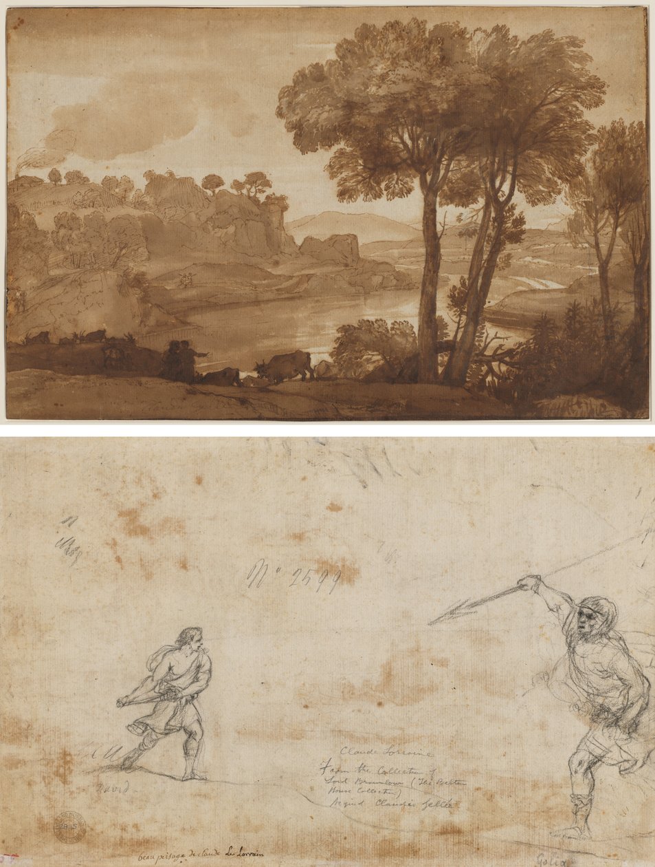 View of the Acqua Acetosa (recto); David and Goliath (verso) by Claude Lorrain