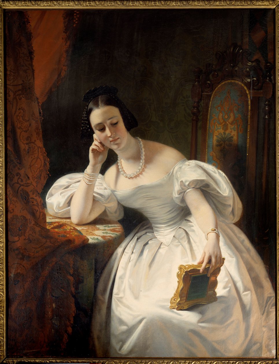 Young Girl in the Mirror by Claude Marie Dubufe