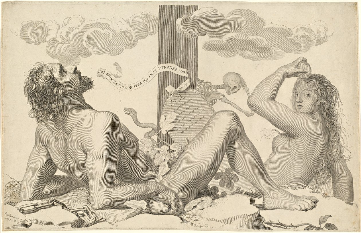 Adam and Eve at the Foot of the Cross by Claude Mellan