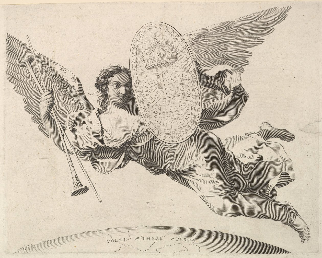 Fame Bearing a Shield with the Initial of Louis XIV by Claude Mellan