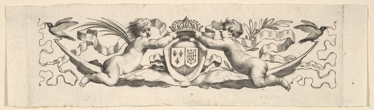 Headband: Two Infants with the Arms of France and Navarre by Claude Mellan