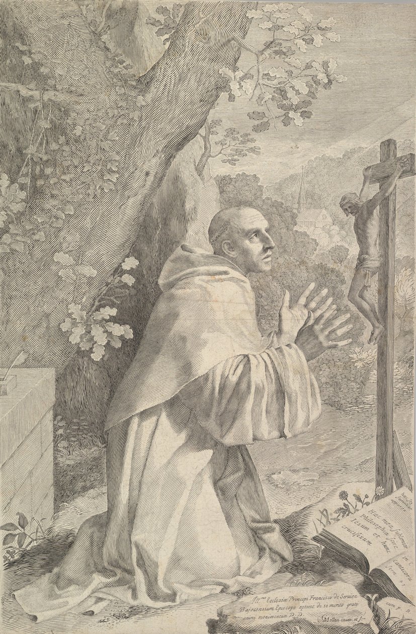 St. Bernard Kneeling Before a Crucifix by Claude Mellan