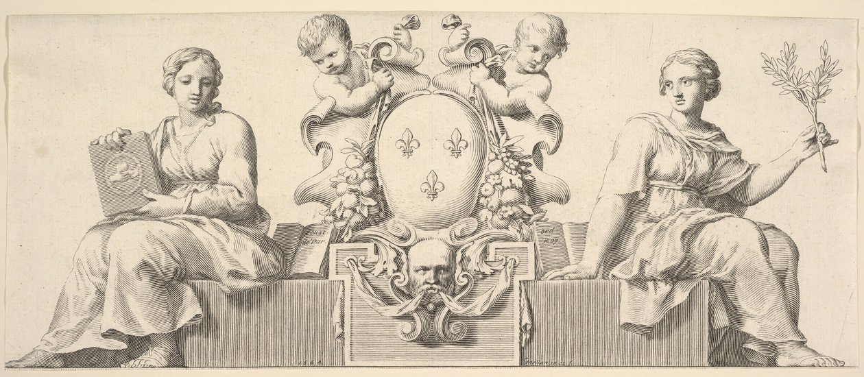 The Arms of France Accompanied by Personifications of Law and Good Faith by Claude Mellan