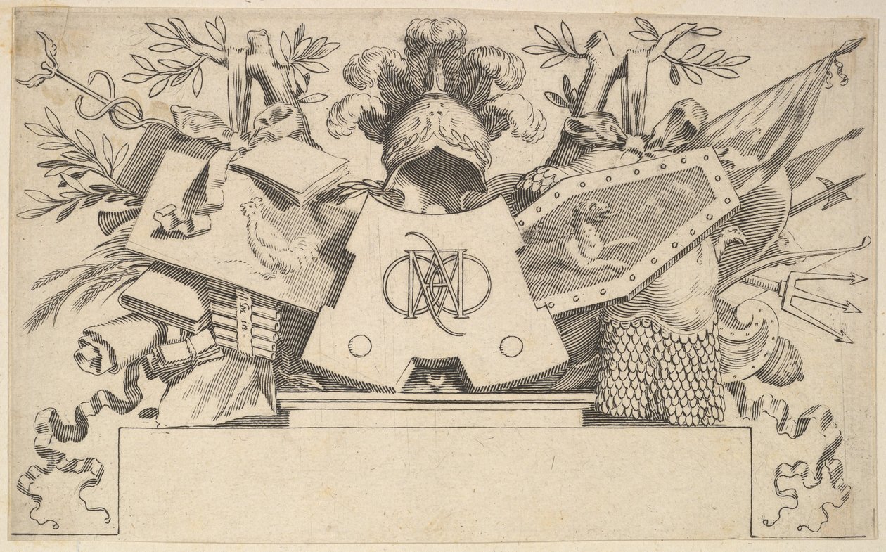 Trophy with Monogram Containing the Letters of LEONARDOS by Claude Mellan