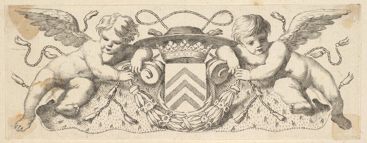 Two Cherubs with the Arms of Cardinal Richelieu by Claude Mellan