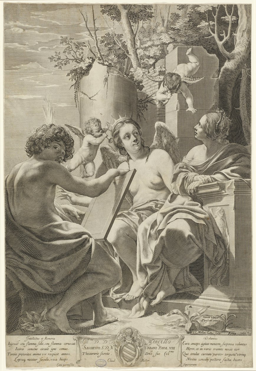 Allegory of Intellect, Memory, and Will by Claude Mellan after Simon Vouet
