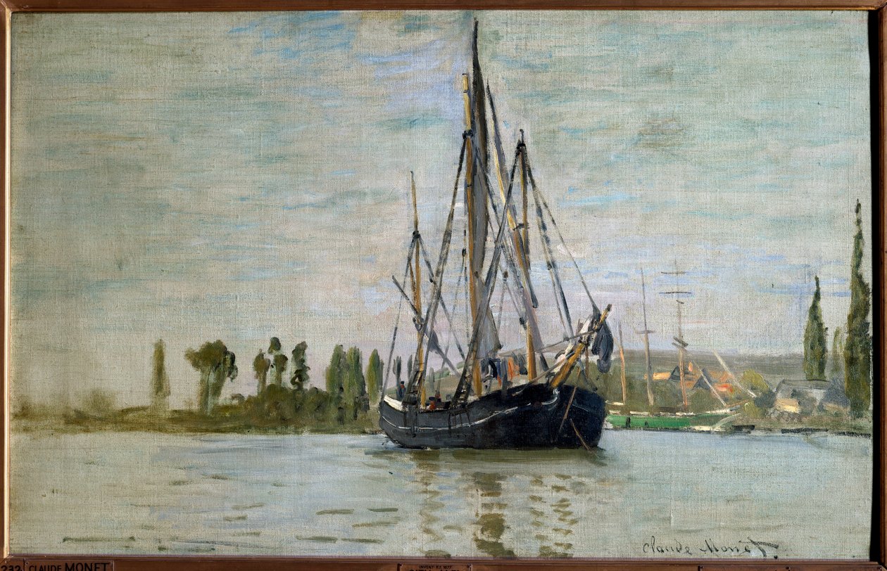 Chasse-Maree at Anchor Near Rouen. Painting by Claude Monet (1840-1926) 1871. Paris, Musee d