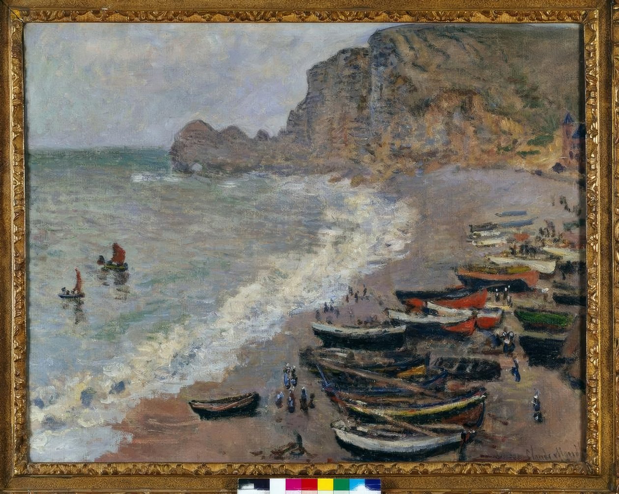 Etretat: The Beach and the Amont Gate by Claude Monet