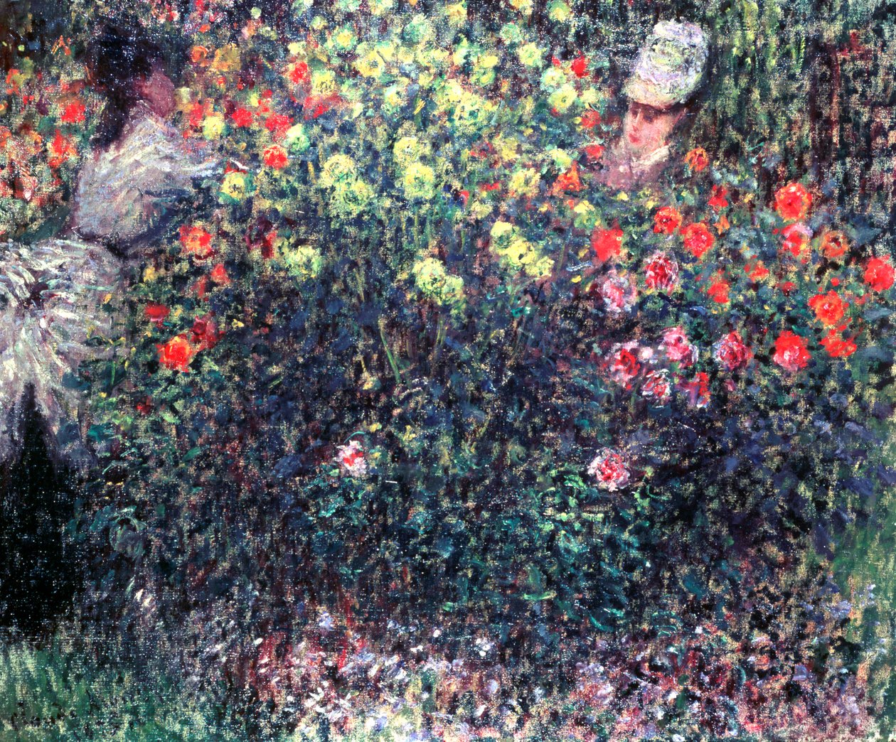 Girls in a solid mass of dahlias, 1875 by Claude Monet