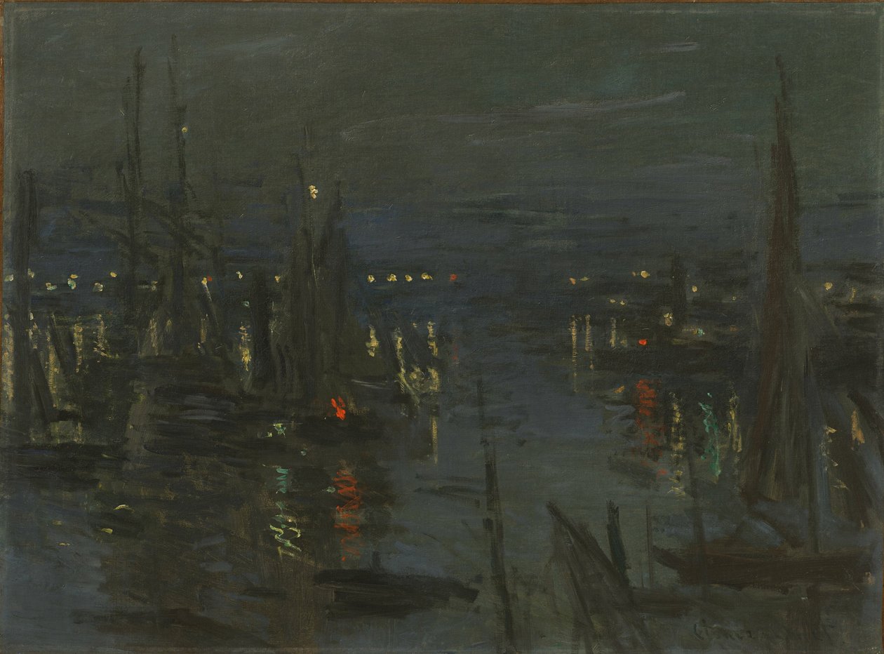 The port of Le Havre at night, 1873 by Claude Monet