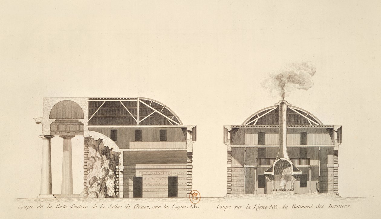 Cross-section of the entrance to salt works in the ideal city of Chaux, c.1801  by Claude Nicolas Ledoux