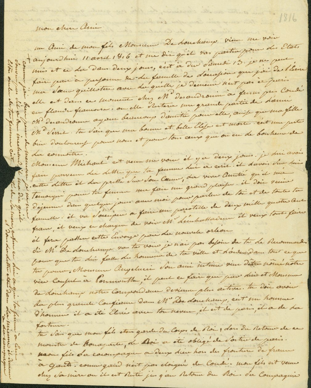 Letter to Antoine Saugrain from his brother, 1816 by Claude Saugrain