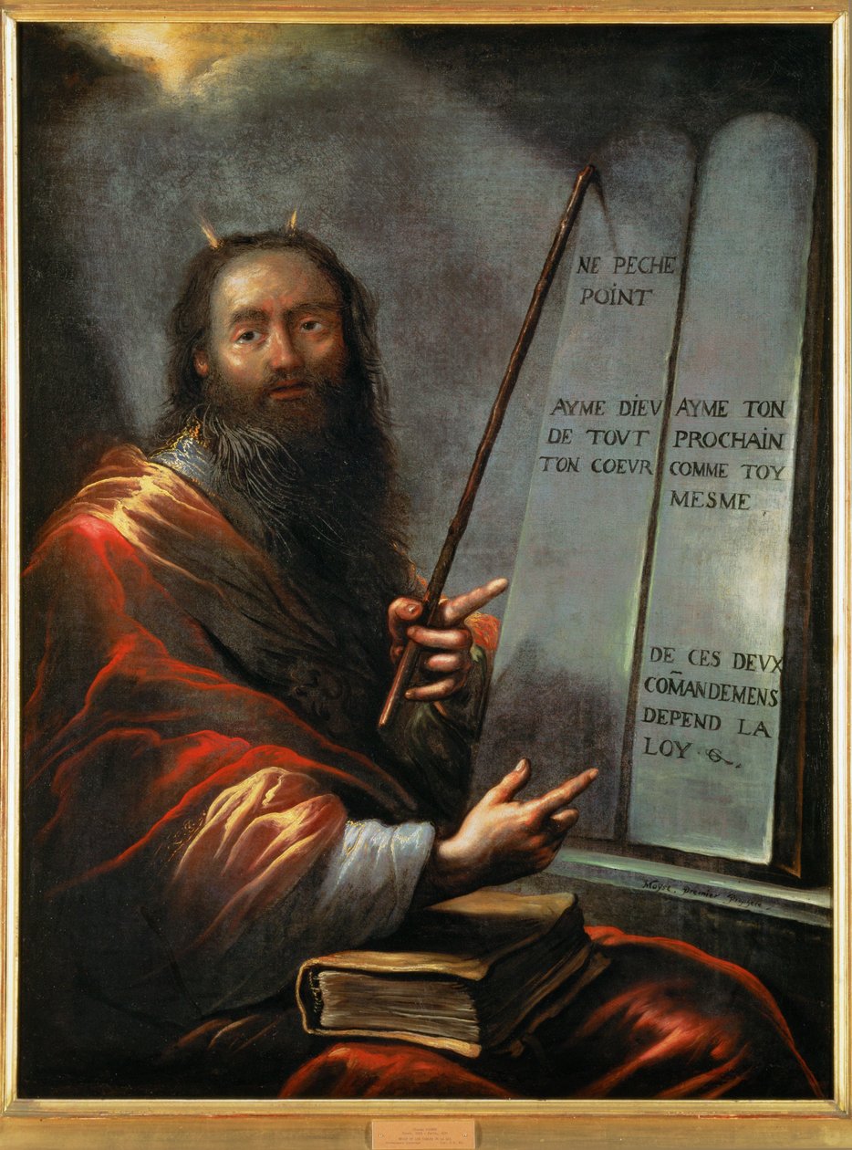 Moses mit den Gesetzestafeln von Claude Vignon: Kunstdruck