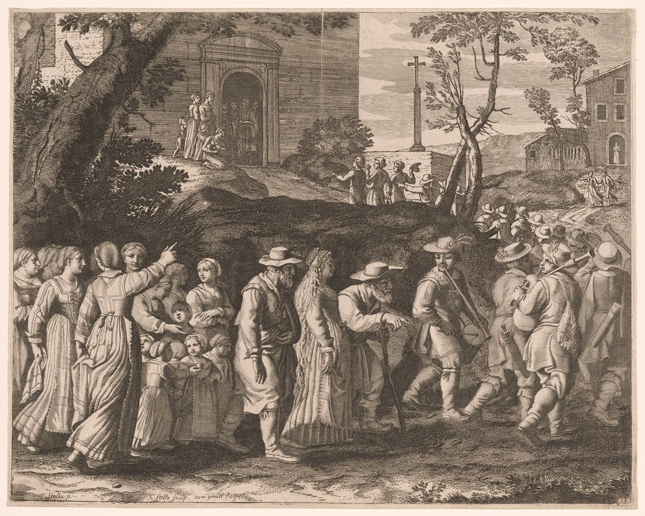 The Wedding Procession, Plate 15 from Pastorales by Claudine Bouzonnet Stella