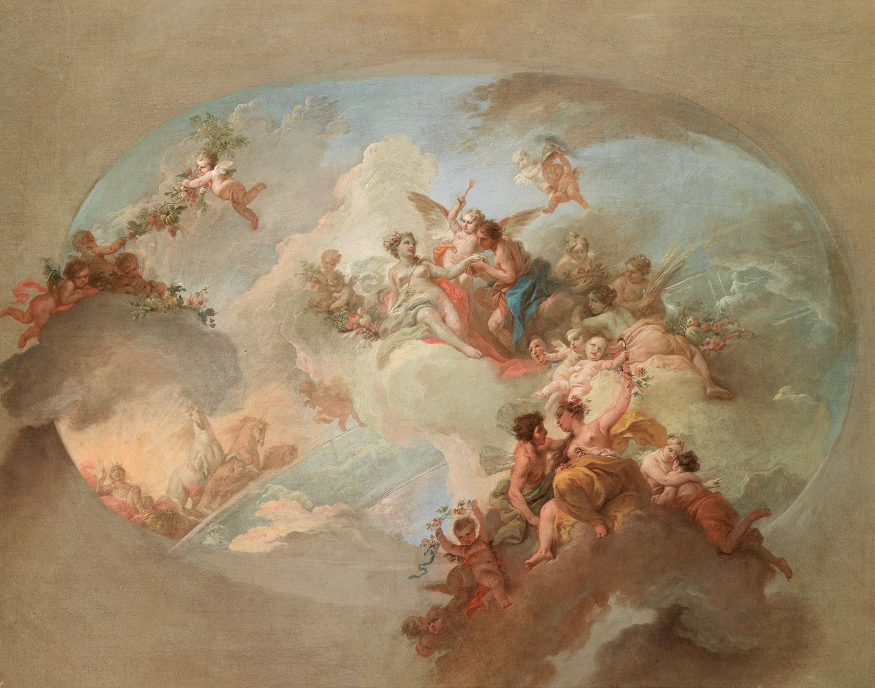 An Allegory of Summer with Flora and Zephyr, Mars and Venus, the Chariot of Apollo and the Constellation of Gemini (sketch for a ceiling painting) by Claudio Francesco Beaumont