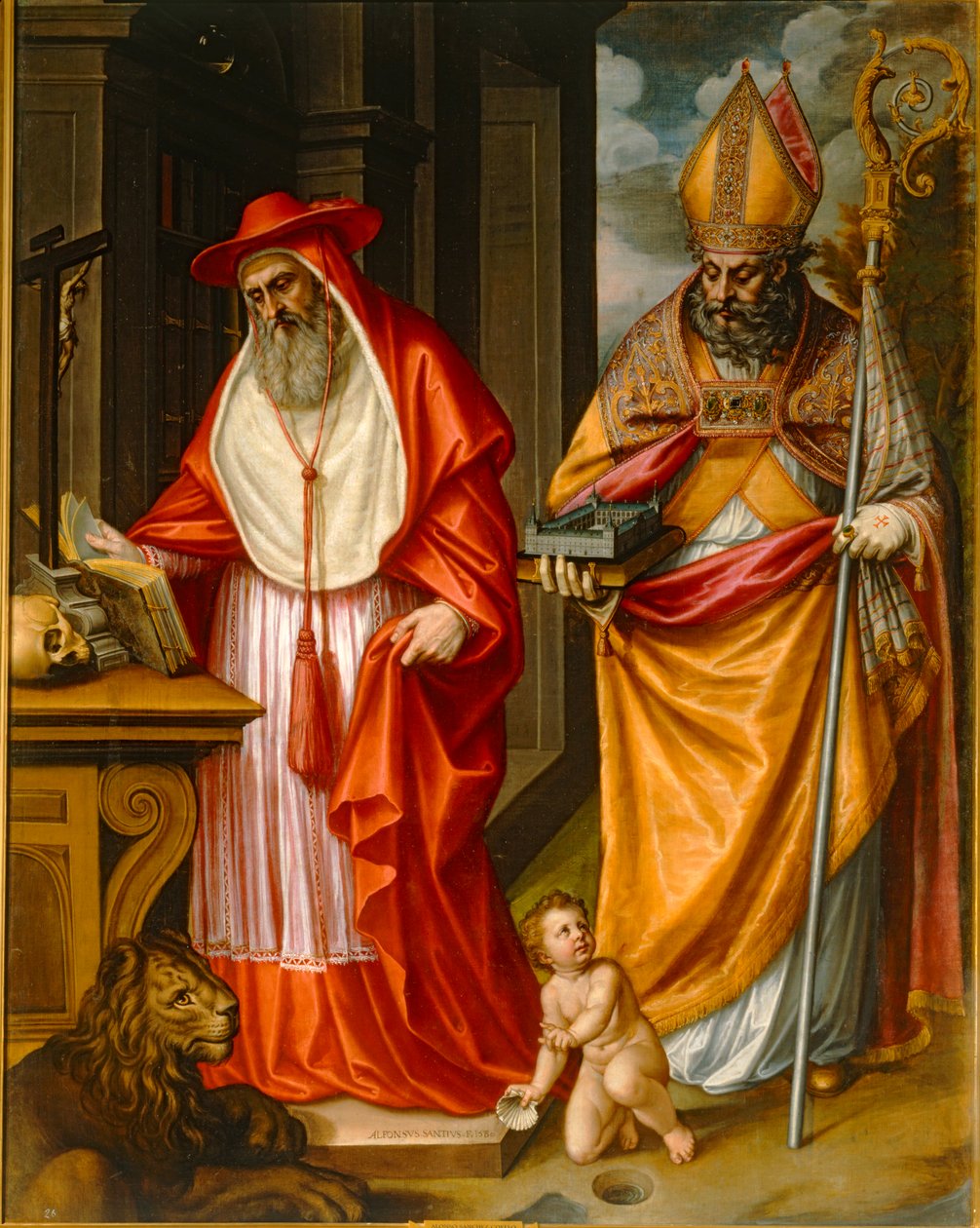 Saints Hieronymus and Augustinus of Hippo, Fathers of the Church, with a Model of the Escorial by Claudio Coello