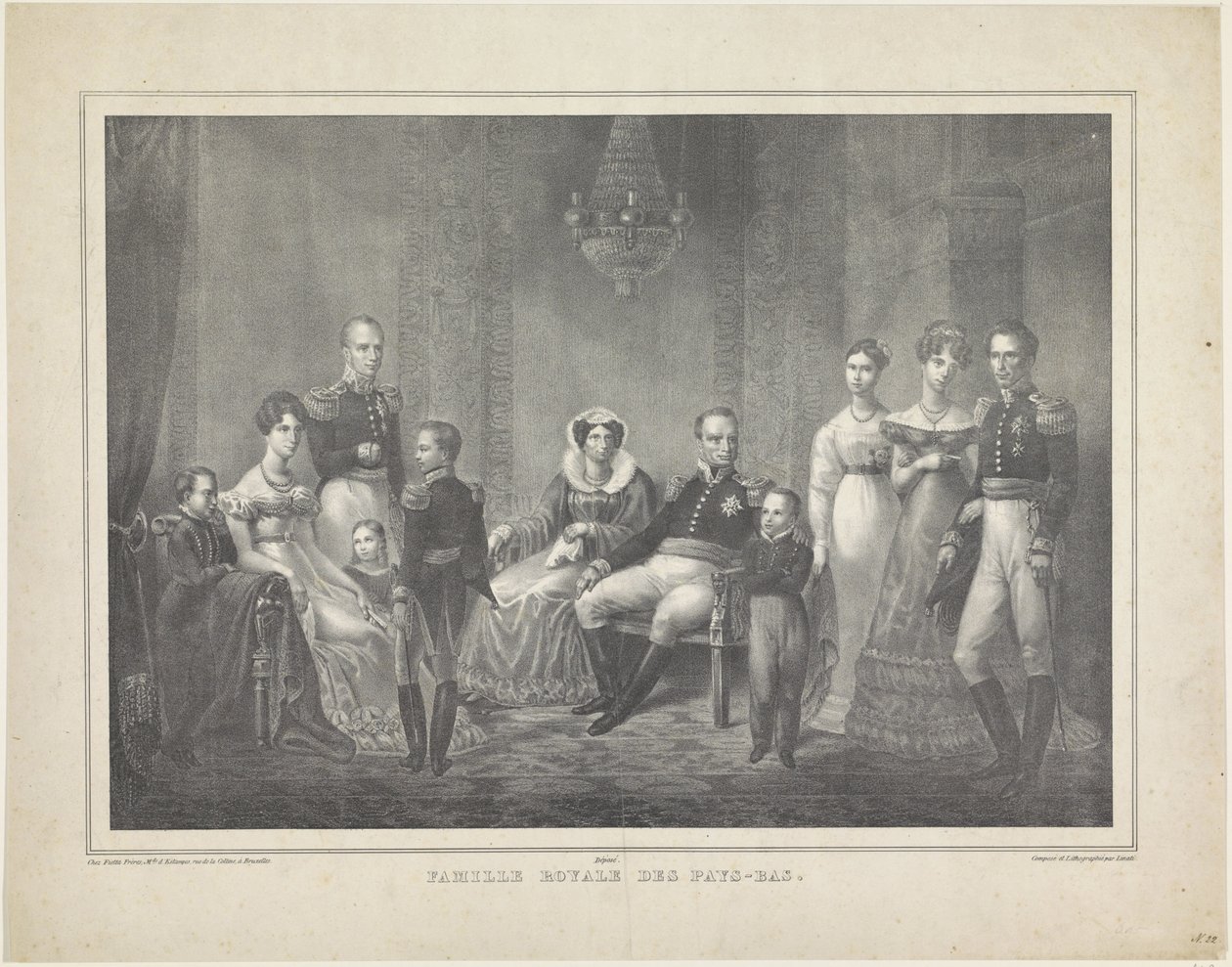 Family Portrait of William I Frederick, King of the Netherlands, Wilhelmina of Prussia, Their Sons with Wives, Their Daughter and Four Grandchildren by Claudio Linati