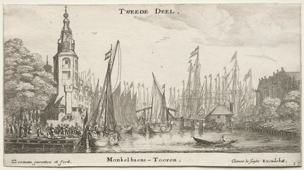 Various Ships and Views of Amsterdam, Part II: Canal near Amsterdam and Tower of Monkel by Clement de Jonghe