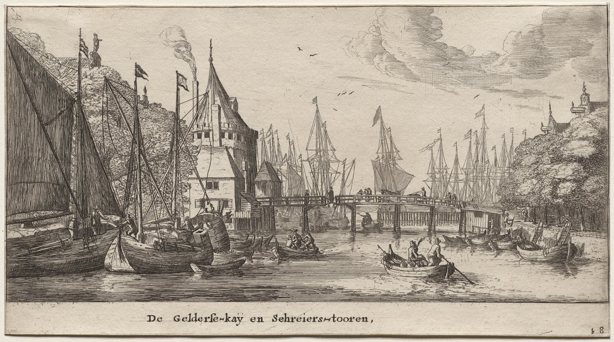 Various Ships and Views of Amsterdam, Part II: The Geldersche Quai and Schreiers Tower by Clement de Jonghe