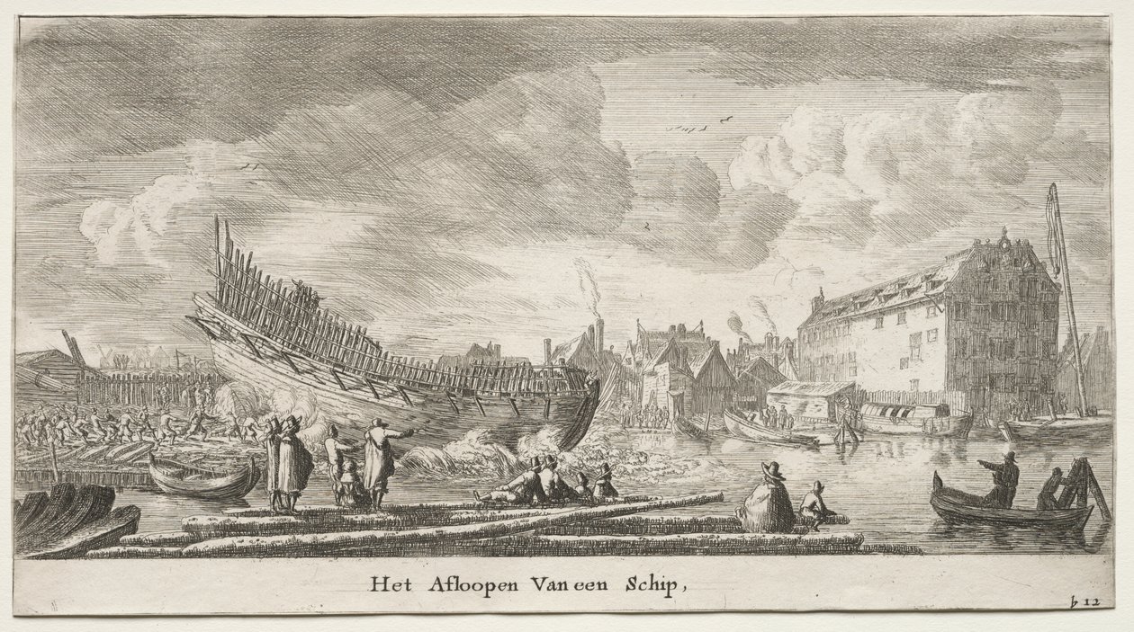 Various Ships and Views of Amsterdam, Part II: Launching a Ship by Clement de Jonghe