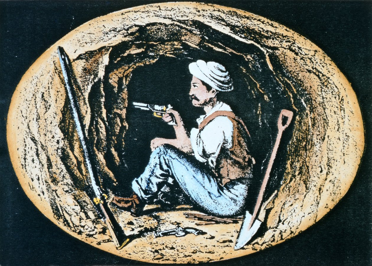 British sapper armed with Colt Revolver waits in mine for enemy counter-sapper to break through by Clifford Henry Mecham