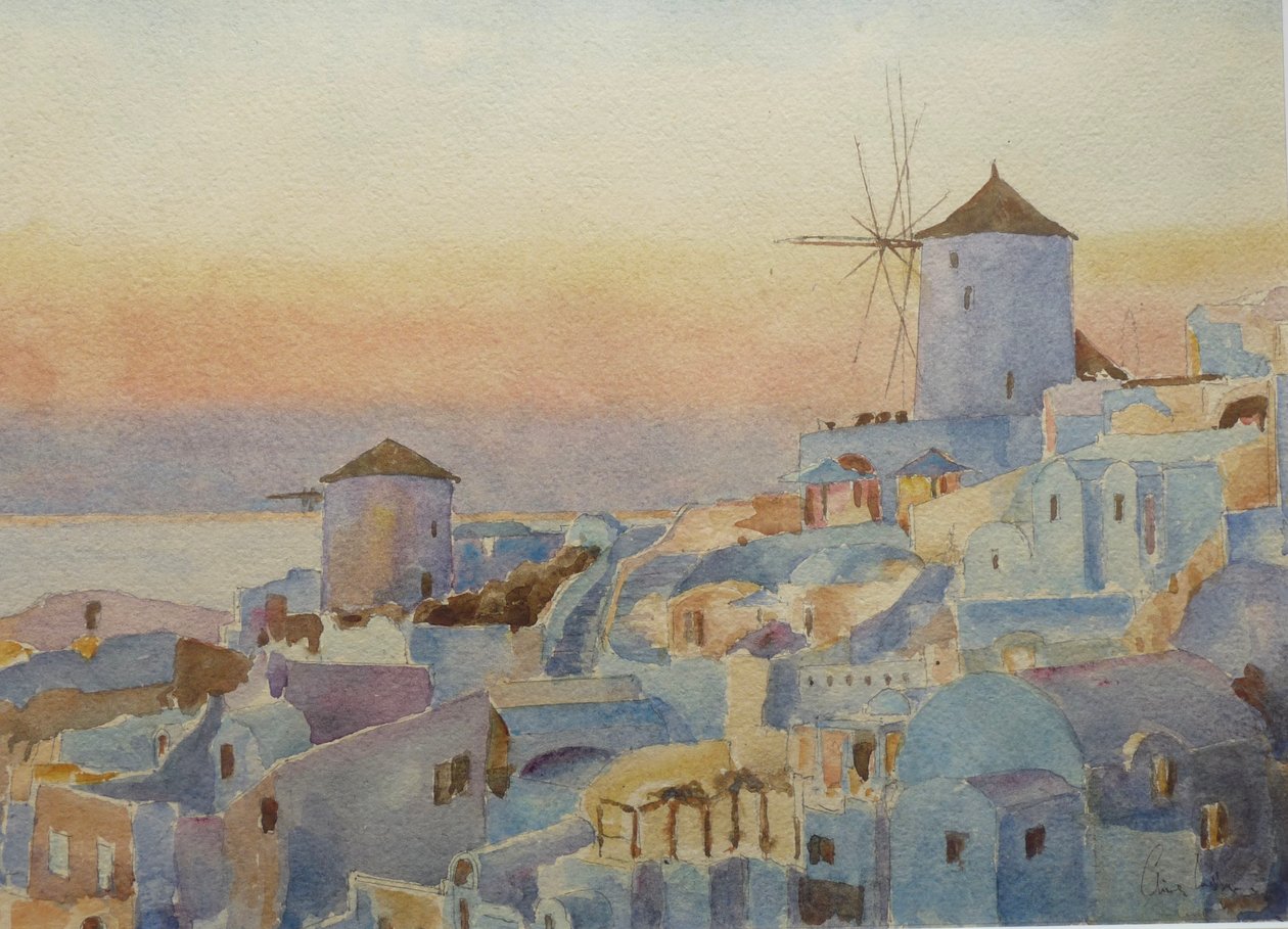 Santorini Oia – Sunset, Lighting-Up Time by Clive Wilson