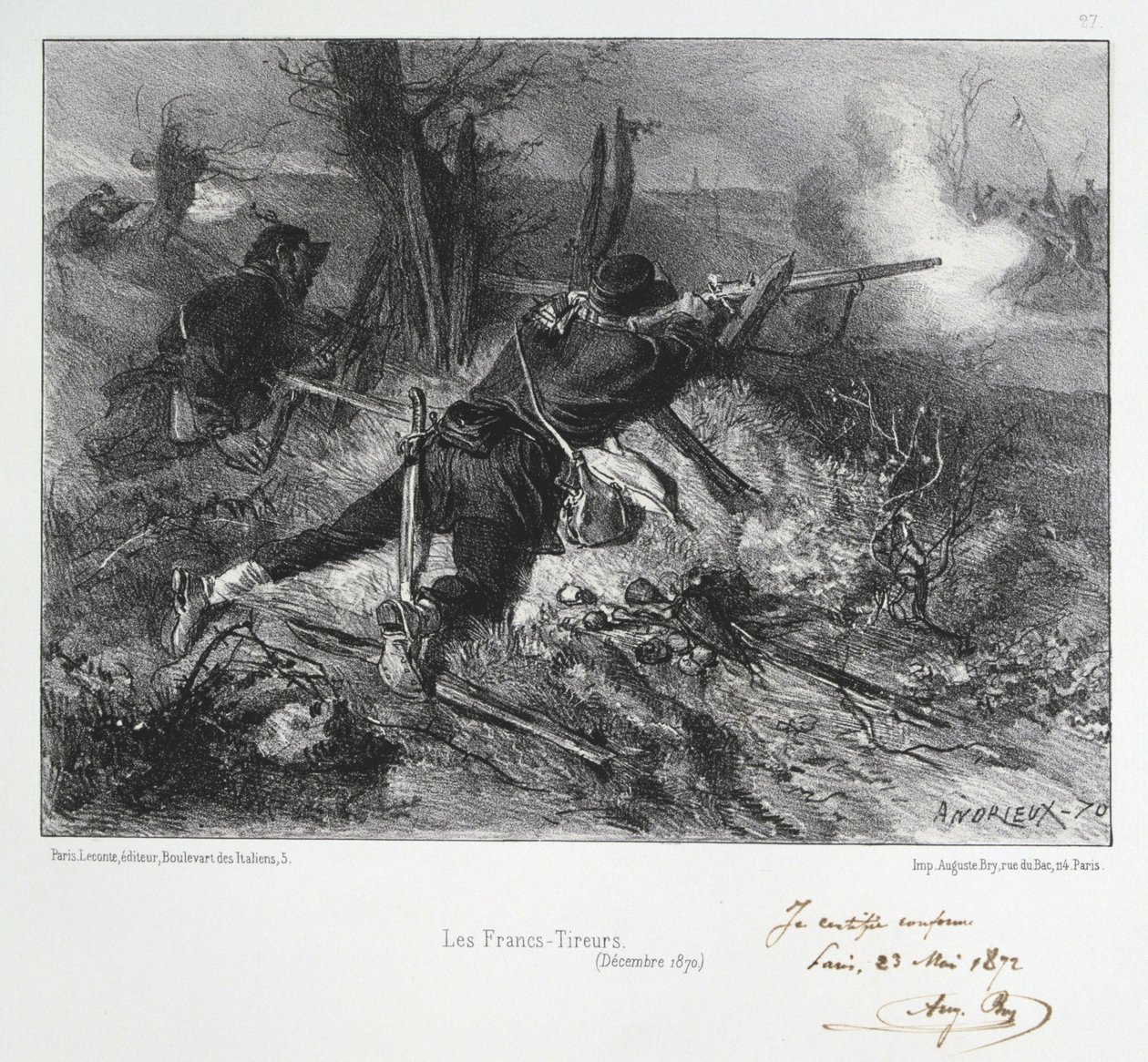 Franco-Prussian War 1870-1871: French Riflemen. From a Series of Lithographs by Clement August Andrieux on the Gardes Nationales. by Clément Auguste Andrieux