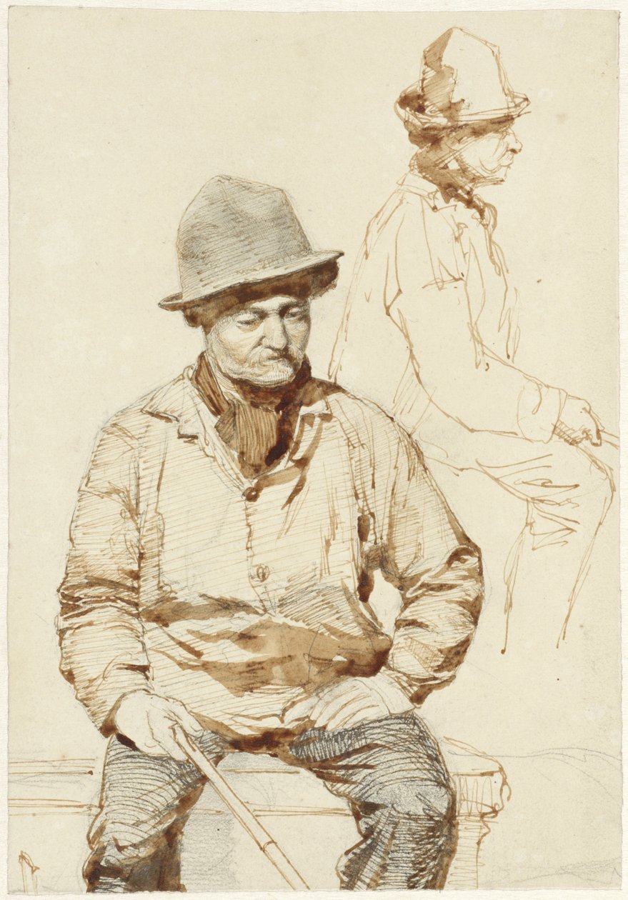 Two Studies of a Seated Man with Hat by Coen Metzelaar