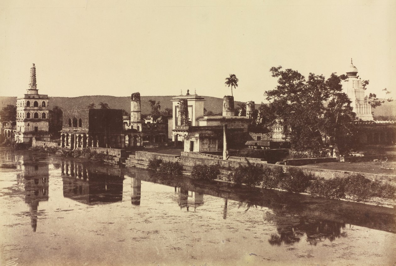Tank and Temples at Bunshunkuree, c. 1857 by Col. Thomas Biggs