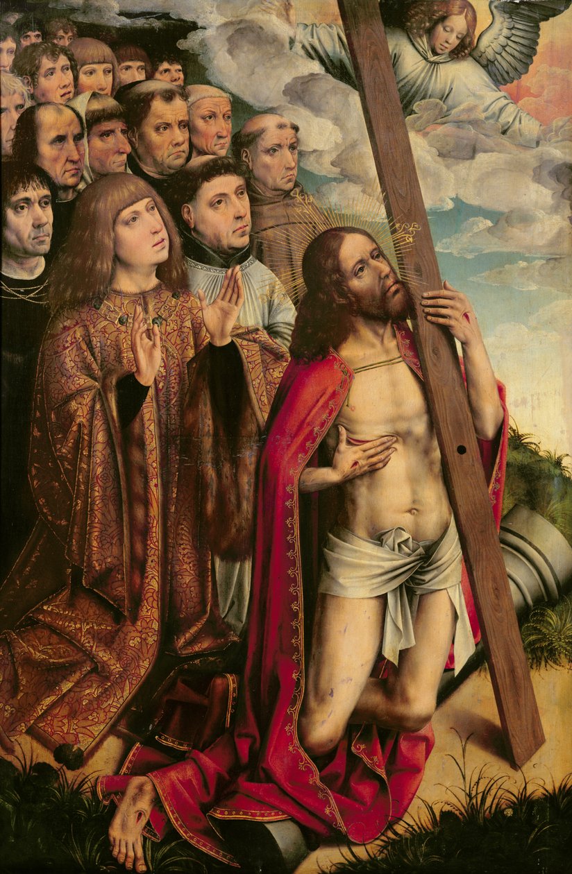 Christ the Mediator with Philip the Handsome (1478-1506) and his Entourage, left hand panel from an altarpiece by Colijn de Coter