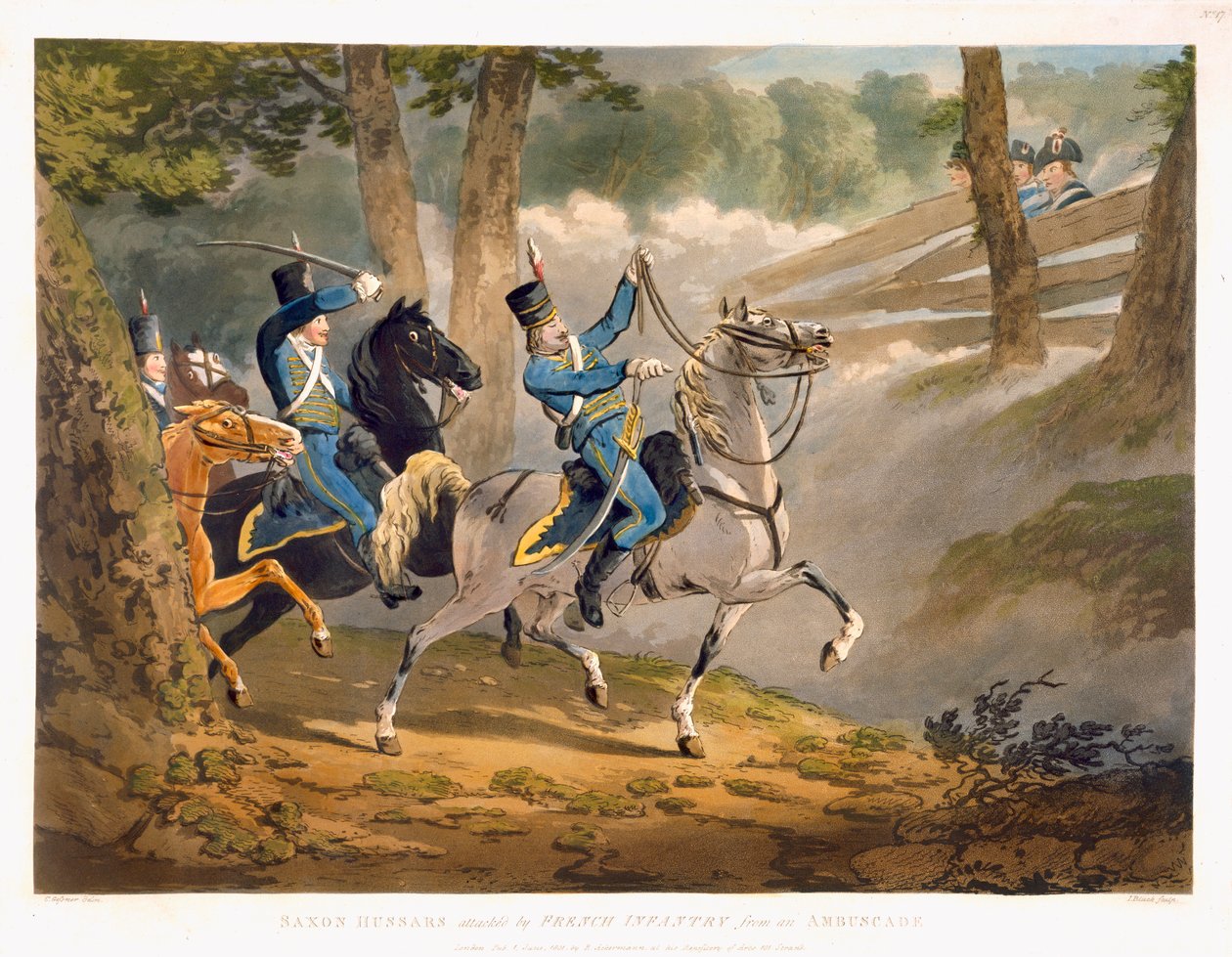 Saxon Hussars attacked by French infantry from an Ambuscade, from 