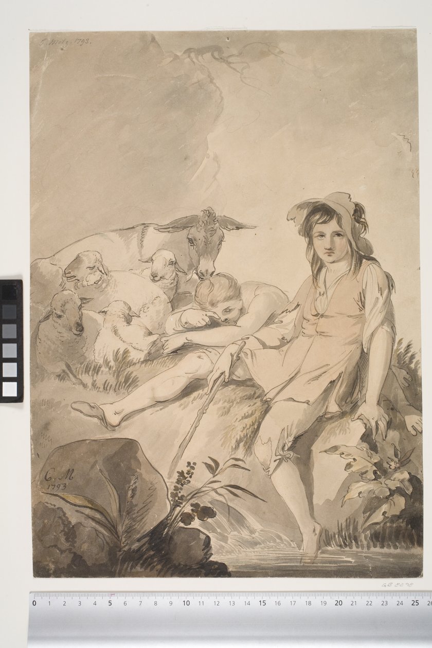Pastoral Scene with Two Children and Animals by Conrad Martin Metz