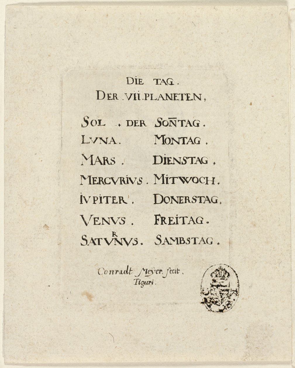 Title Page, from Der VII Planeten by Conrad Meyer