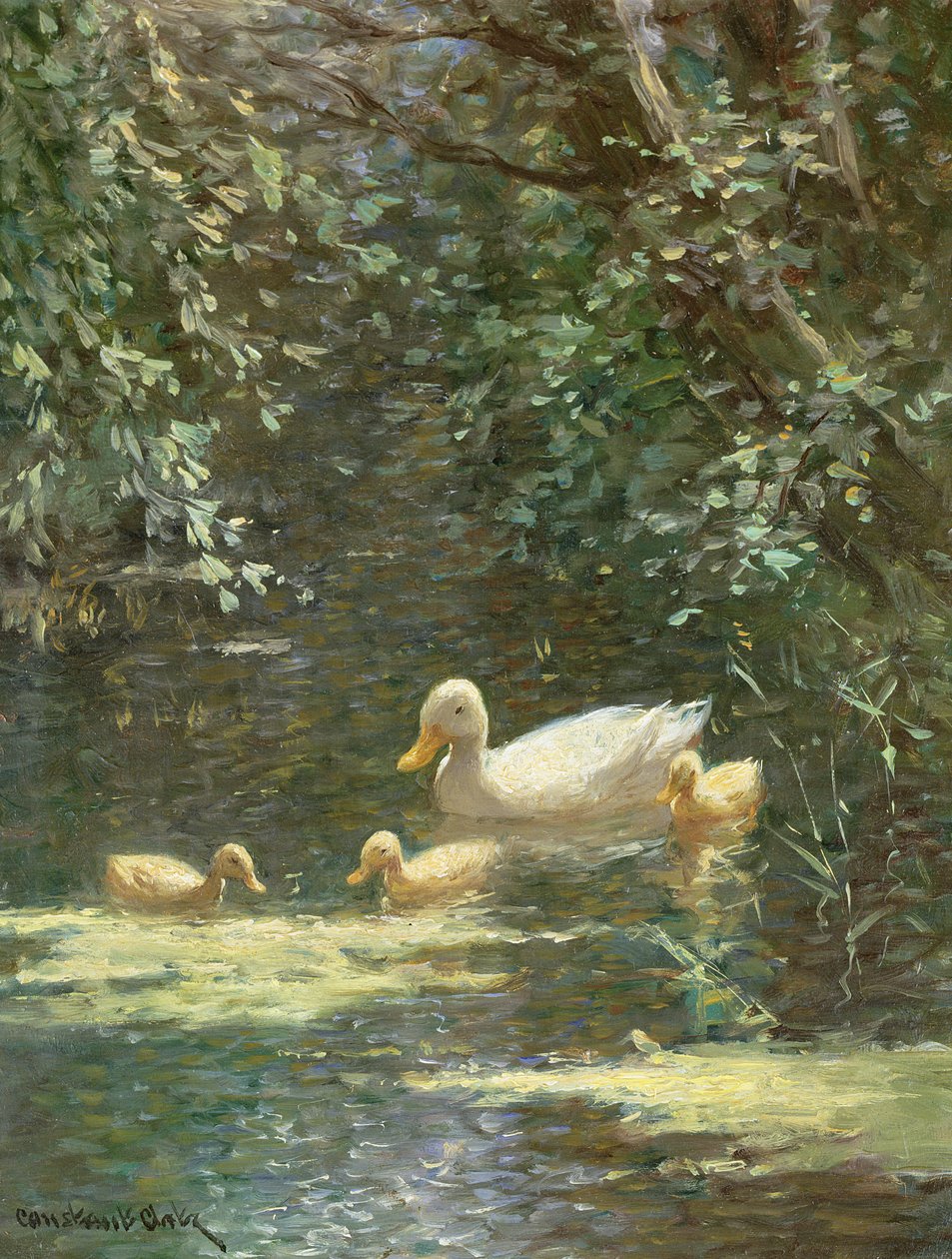 Mother Duck with Ducklings in the Water by Constant Artz