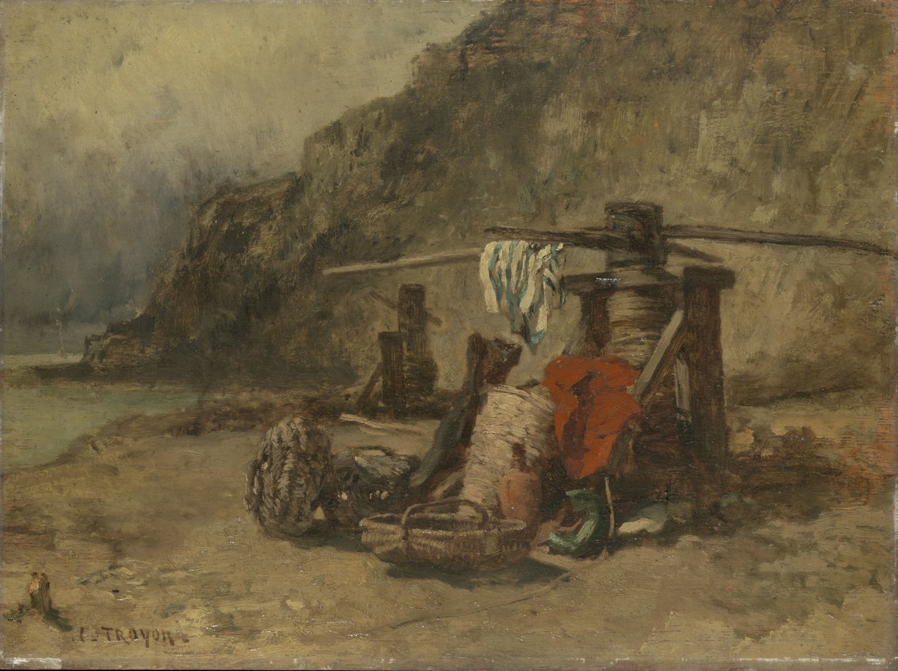 Beach Scene with Capstans by Constant Troyon
