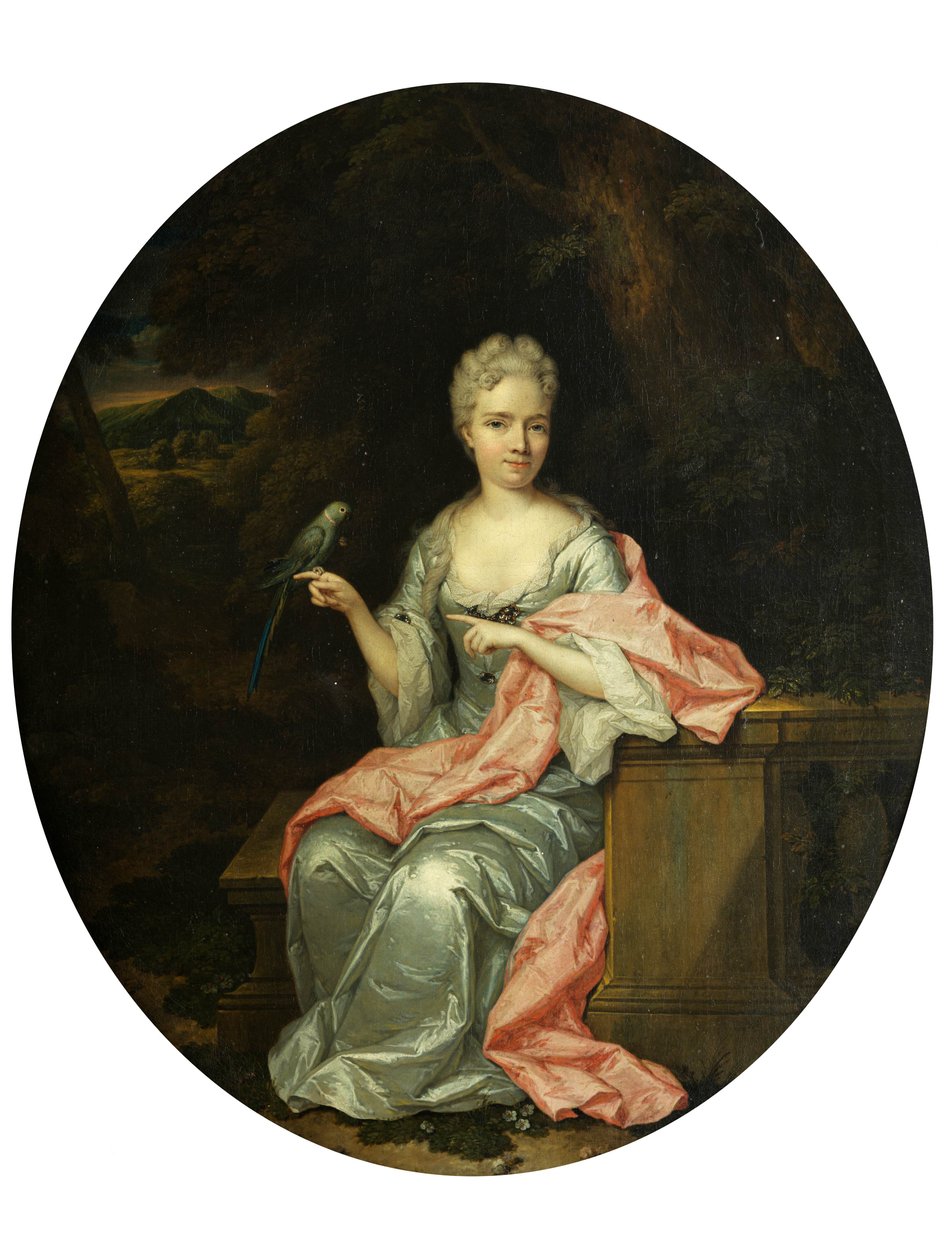 Lady Portrait with Parrot by Constantijn Netscher