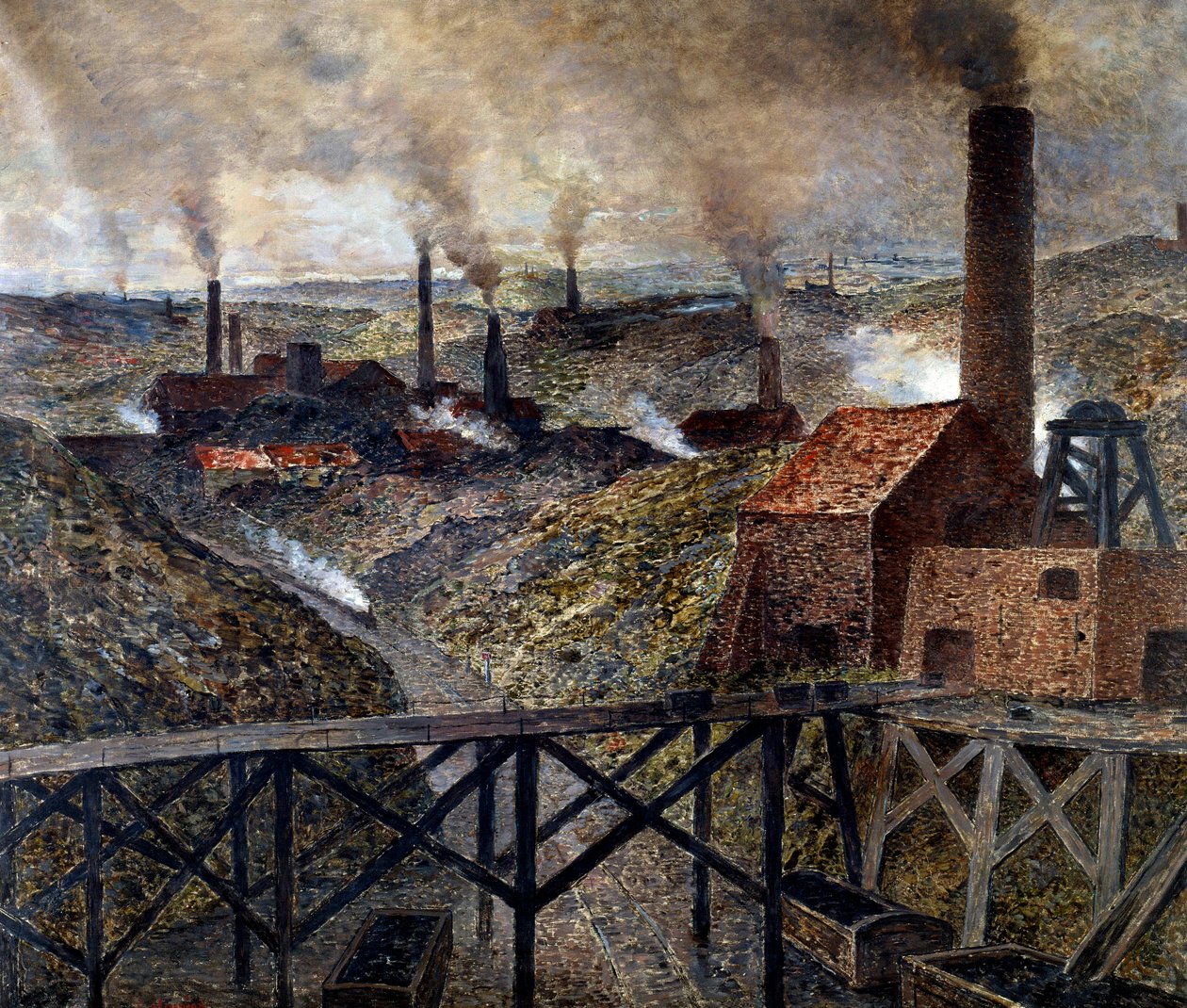 In the Black Country. Industrial Landscape of factories and chimneys. Painting by Constantin Meunier by Constantin Emile Meunier
