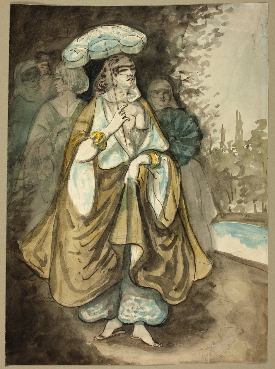 One of the Ladies of the Harem; Fragment of a Landscape by Constantin Guys