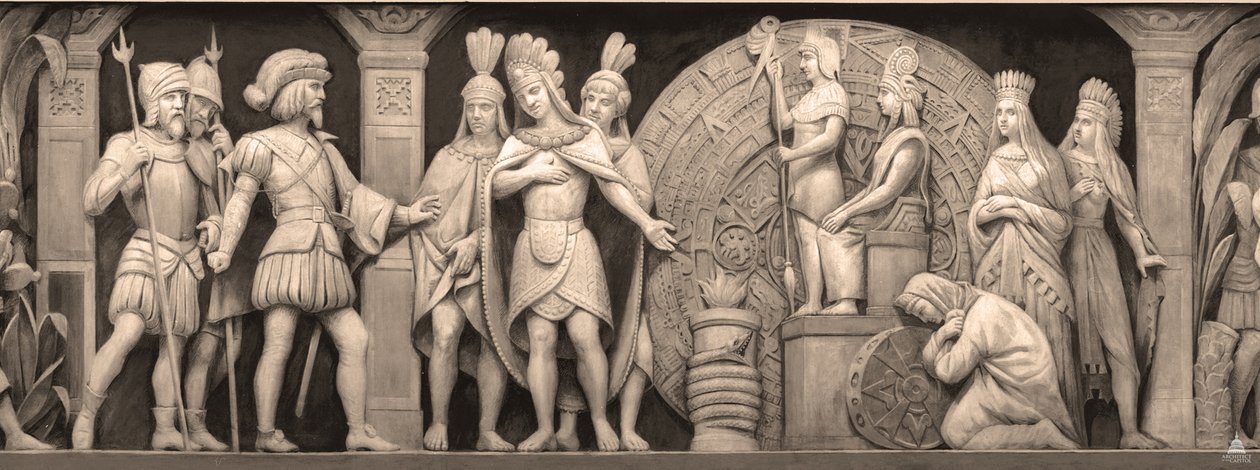 Cortez and Montezuma at Mexican Temple, 186 by Constantino Brumidi