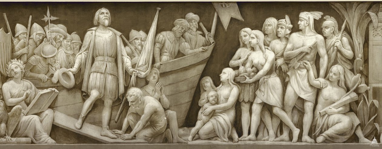 Landing of Christopher Columbus, The Frieze in the Rotunda of the United States Capitol, 1860-1873 by Constantino Brumidi