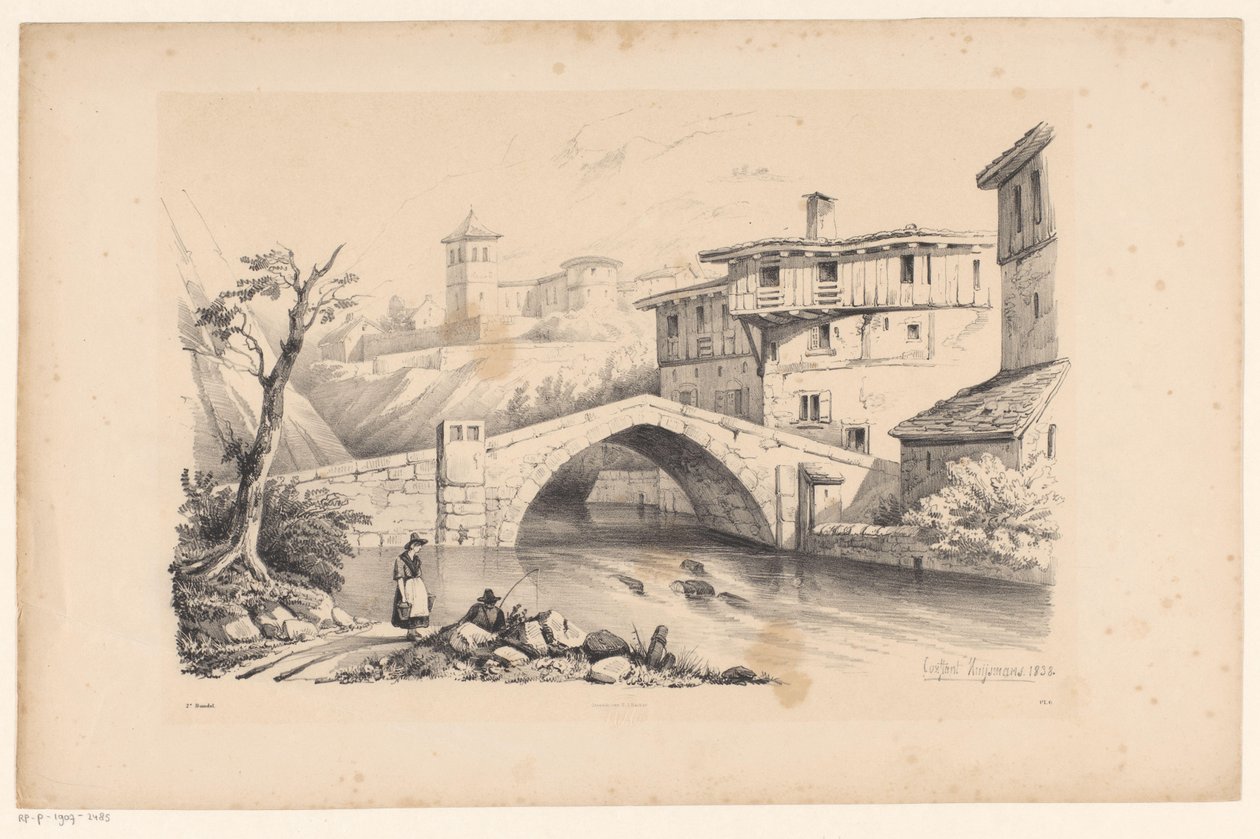 Bridge over River in Mountain Village by Constantinus Cornelis Huysmans