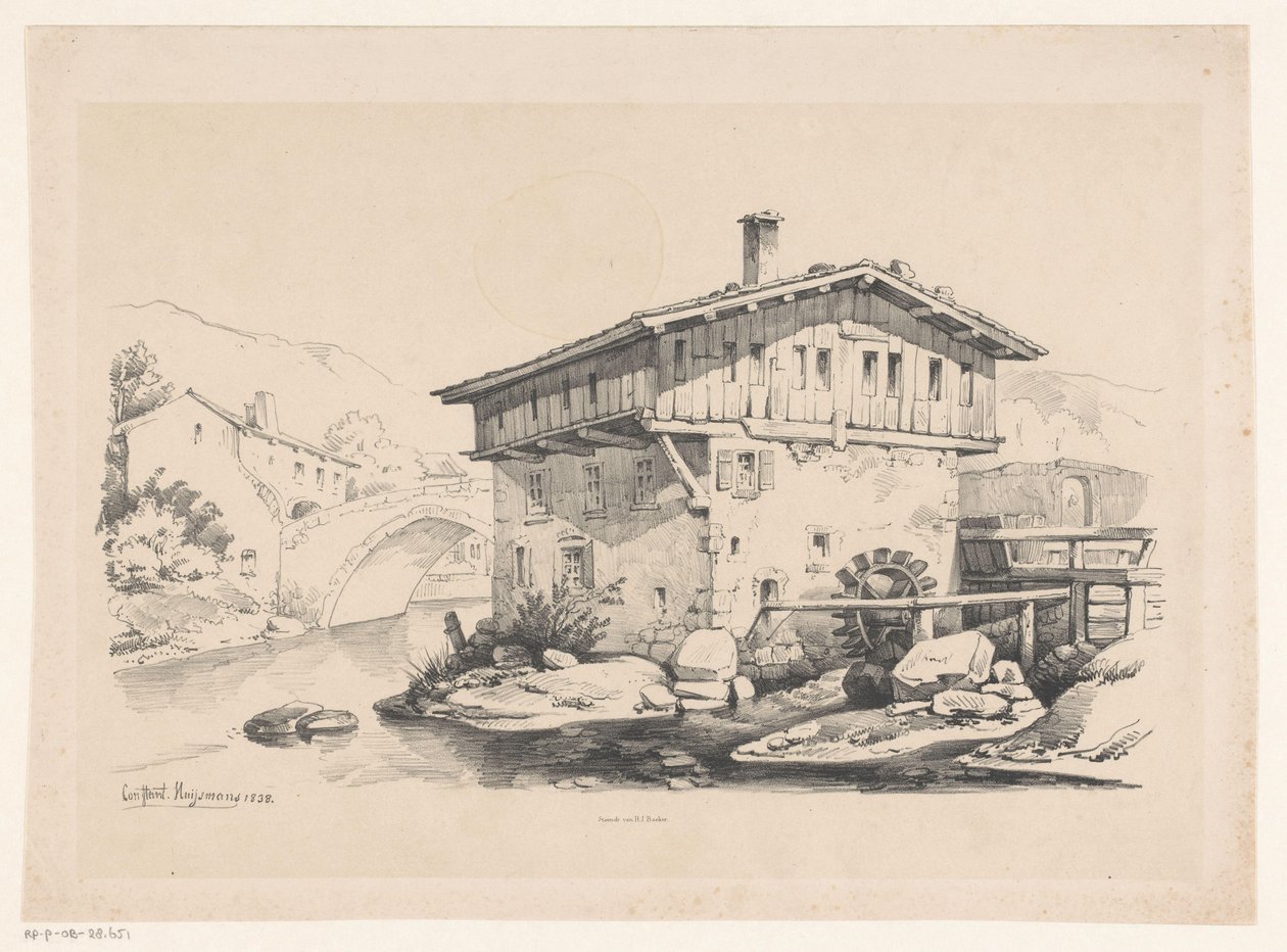House and Watermill in Mountain Village by Constantinus Cornelis Huysmans