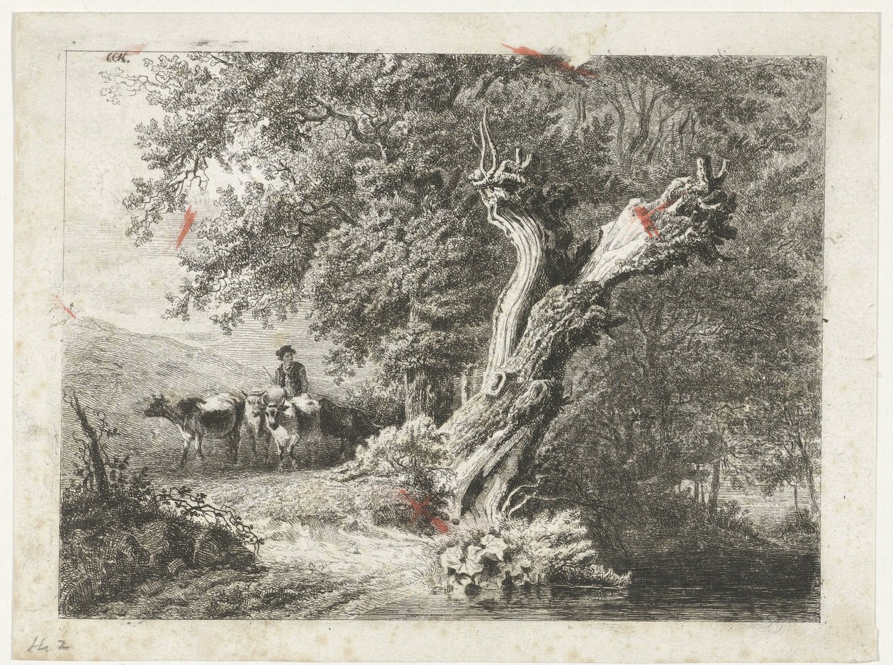 Landscape with Bare Tree and Shepherd by Constantinus Cornelis Huysmans