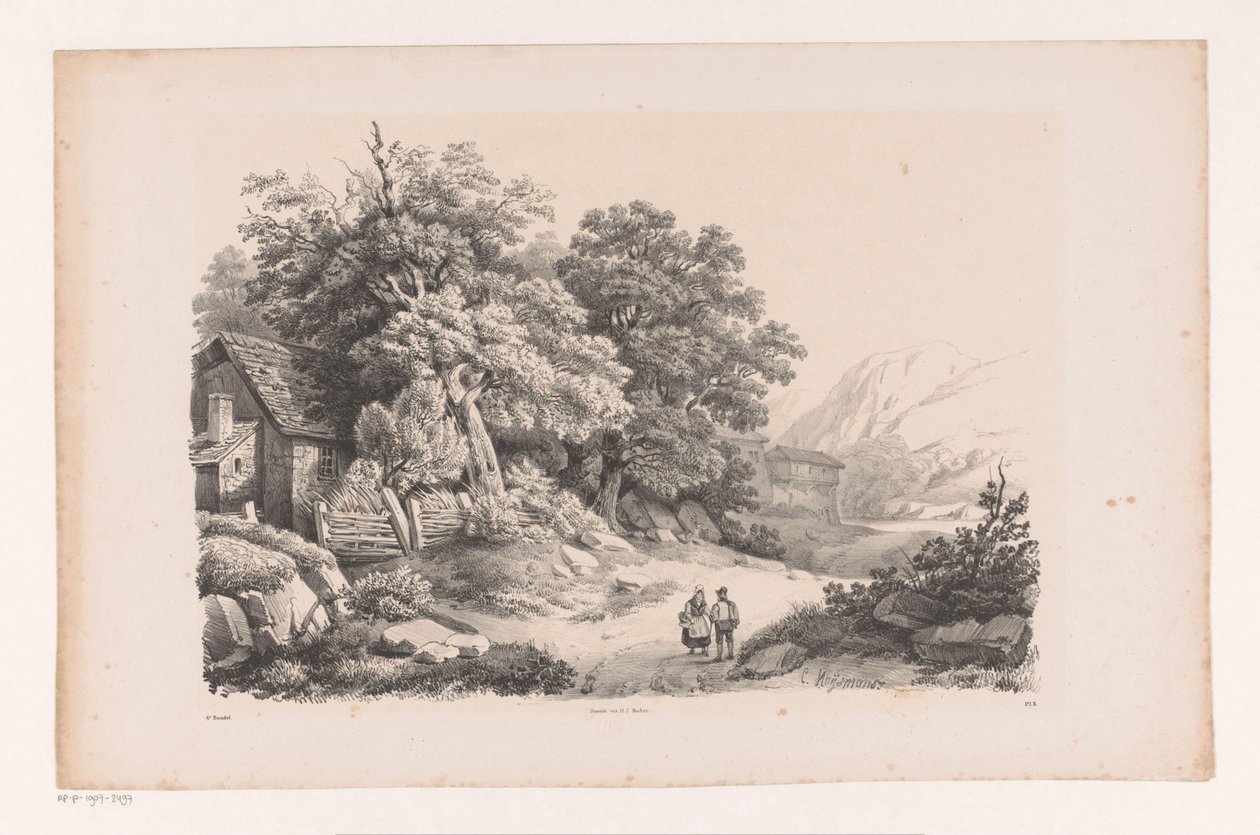 Landscape with Two Figures on a Country Road by Constantinus Cornelis Huysmans