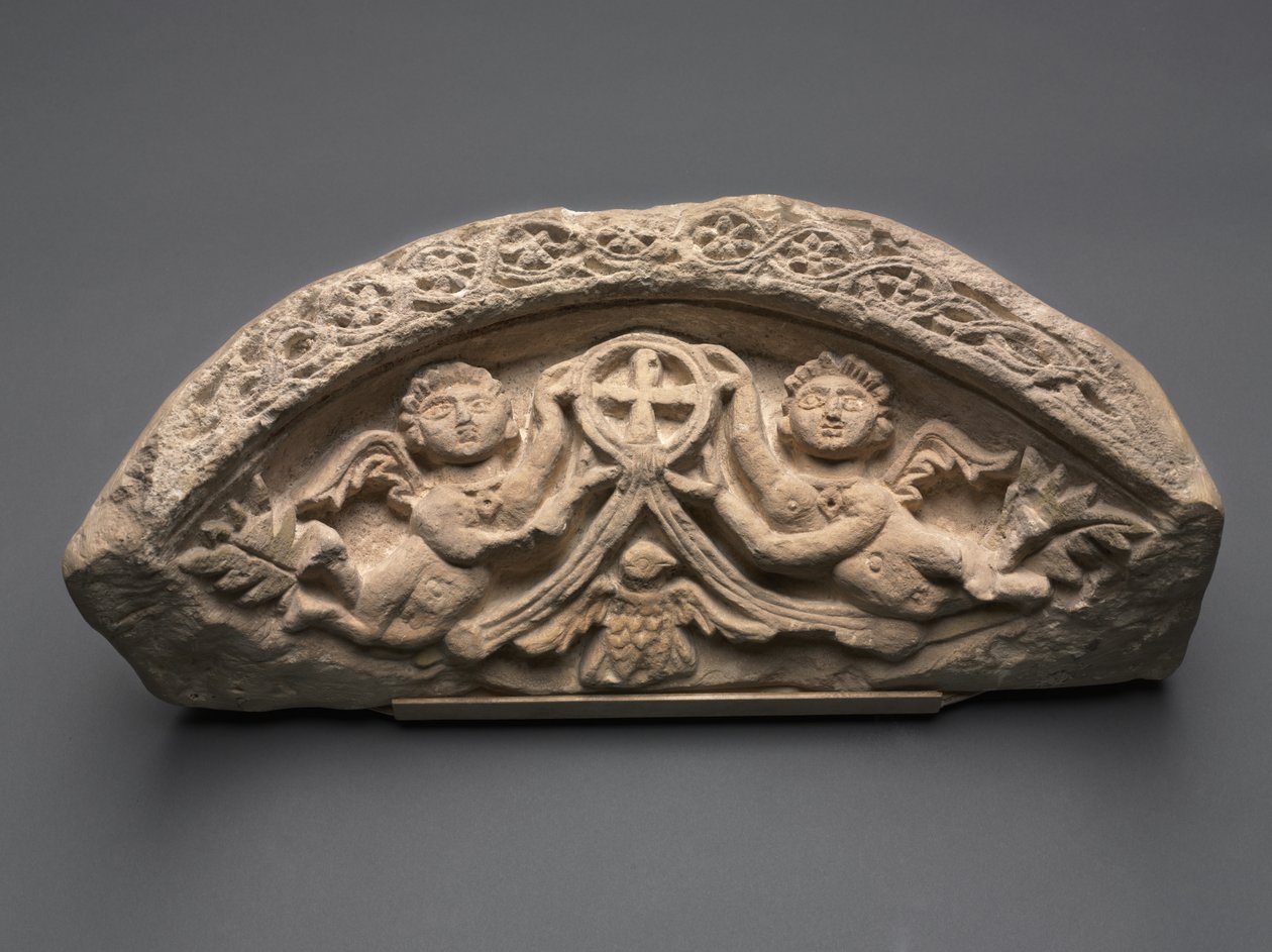Lunette with Two Angels Supporting a Pendant Cross, 400s by Coptic