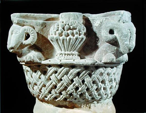 Capital in the Form of a Basket with Rams Heads and Grapes, from the Monastery of St. Jeremiah, Sakkara by Coptic Coptic